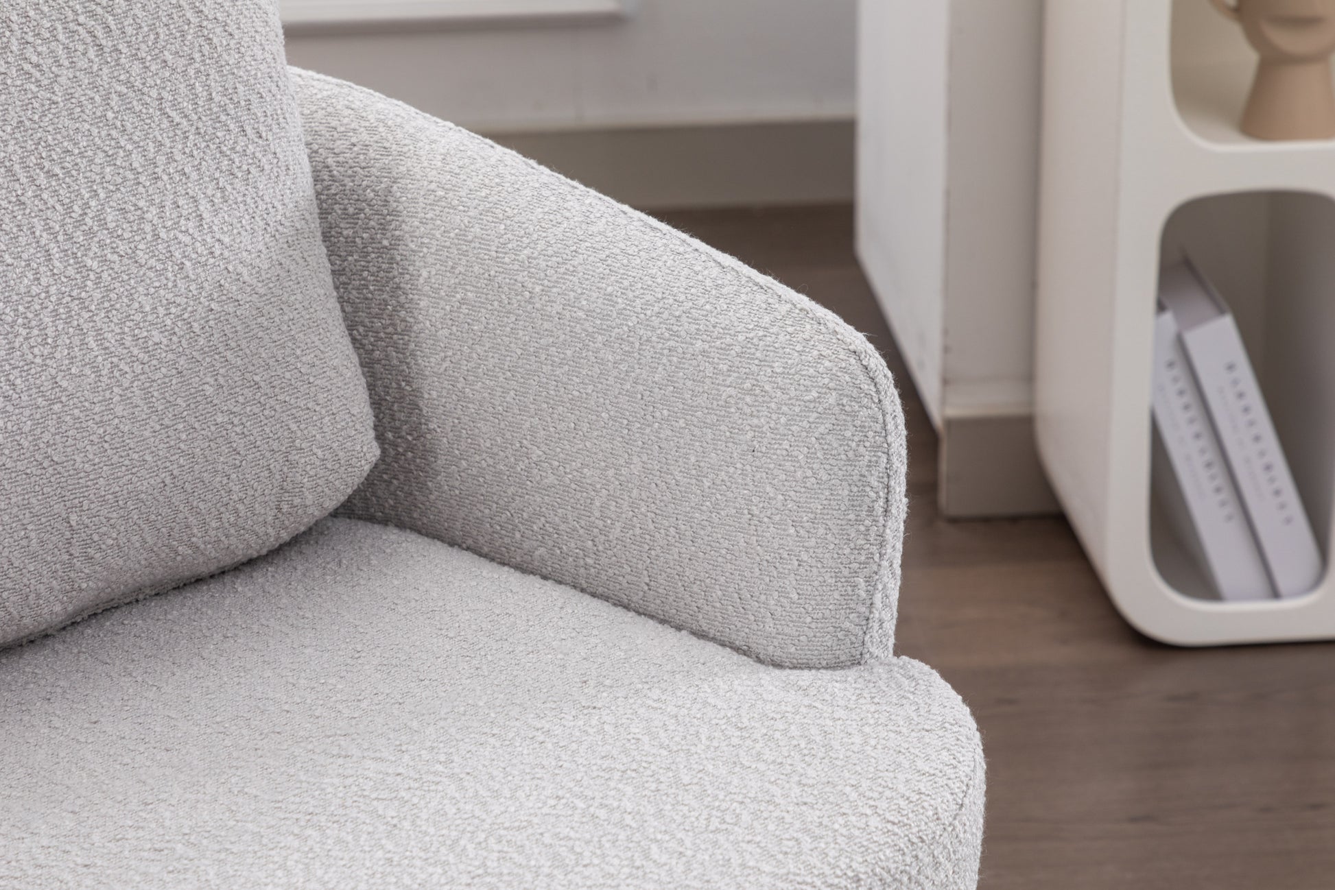 035 Boucle Fabric Swivel Accent Chair With Soild Wood Round Brown Base Leg,Light Gray Light Gray Brown Primary Living Space Modern Eucalyptus Foam Boucle