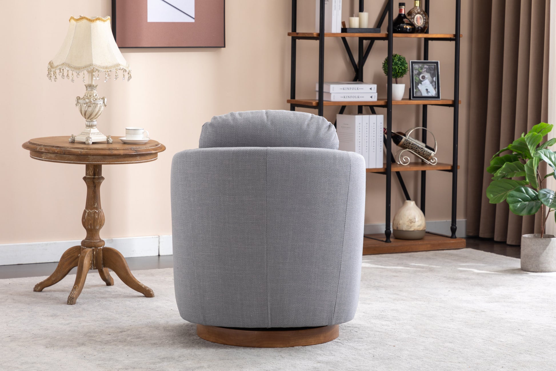 035 Linen Fabric Swivel Accent Chair With Soild Wood Round Brown Base Leg,Light Blue Light Blue Brown Primary Living Space Modern Eucalyptus Foam Linen