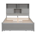 Full Size Platform Bed With Storage Headboard, Charging Station And 4 Drawers, Gray Box Spring Not Required Full Gray Wood Bedroom Bed Frame Solid Wood Mdf