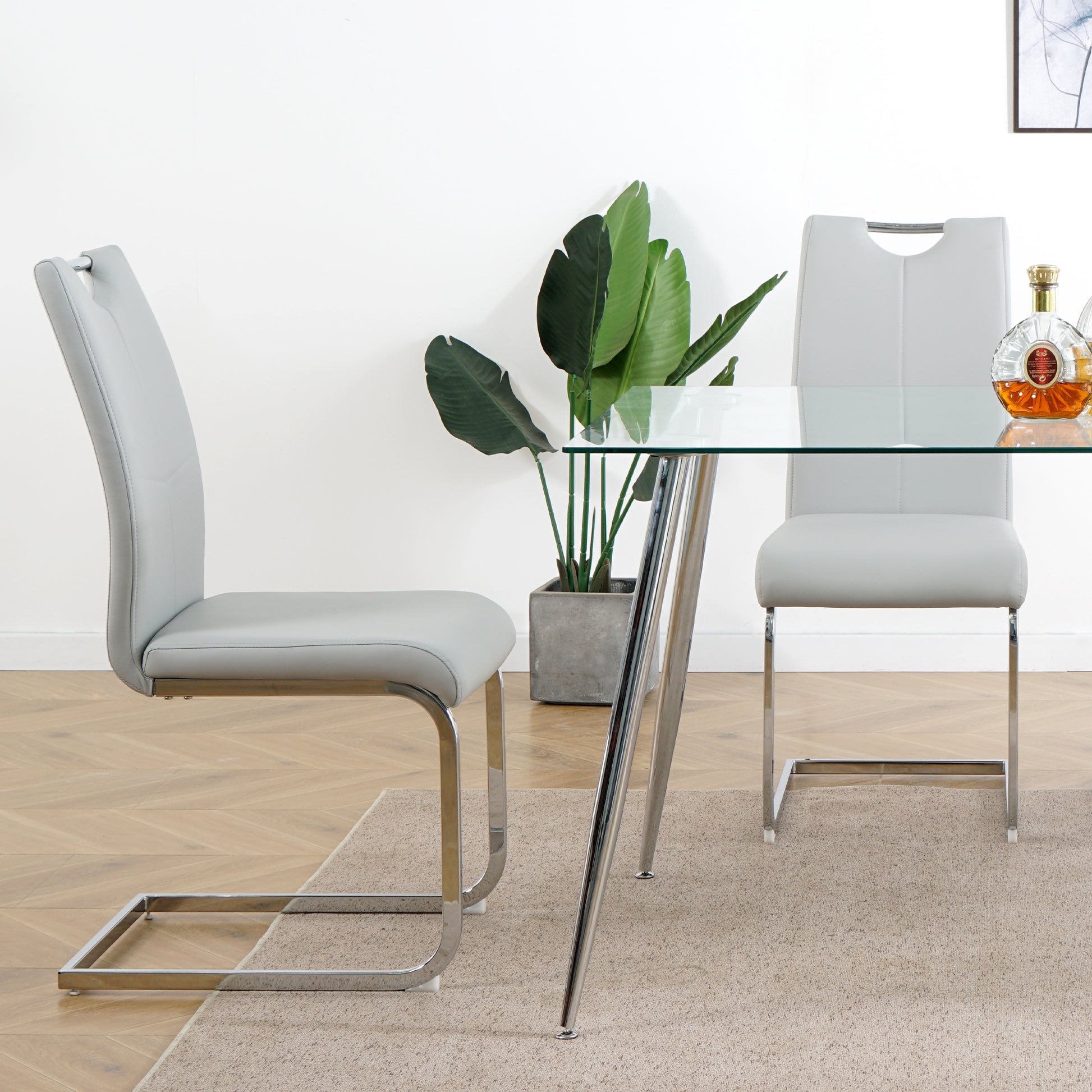 Modern Dining Chair With Faux Leather Cushioned Seat Dining Chair Living Room Chair Cushioned Chair With Electroplated Legs Designed Kitchen, Living Room, Bedroom, Dining Room Side Chair Set 6 Grey Metal