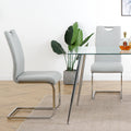 Modern Dining Chairs With Faux Leather Padded Seat Dining Living Room Chairs Upholstered Chair With Chrome Metal Legs Design For Kitchen, Living, Bedroom, Dining Room Side Chairs Set Of 4 Grey Silver Metal