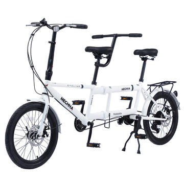 Tandem Bike ,20Inch Wheels ,2 Seater ,Shimano 7 Speed ,Foldable Tandem Adult Beach Cruiser White Steel