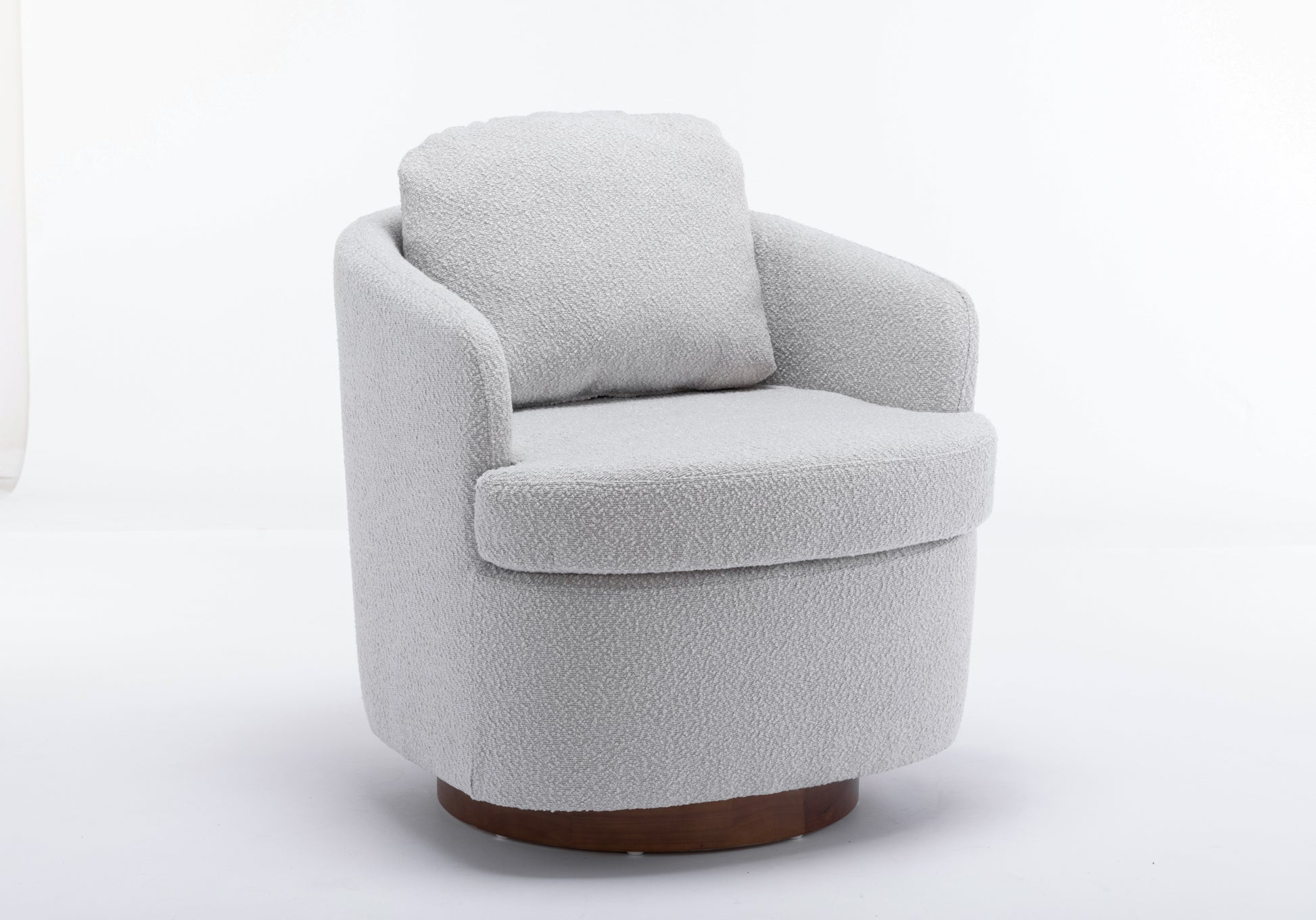 035 Boucle Fabric Swivel Accent Chair With Soild Wood Round Brown Base Leg,Light Gray Light Gray Brown Primary Living Space Modern Eucalyptus Foam Boucle