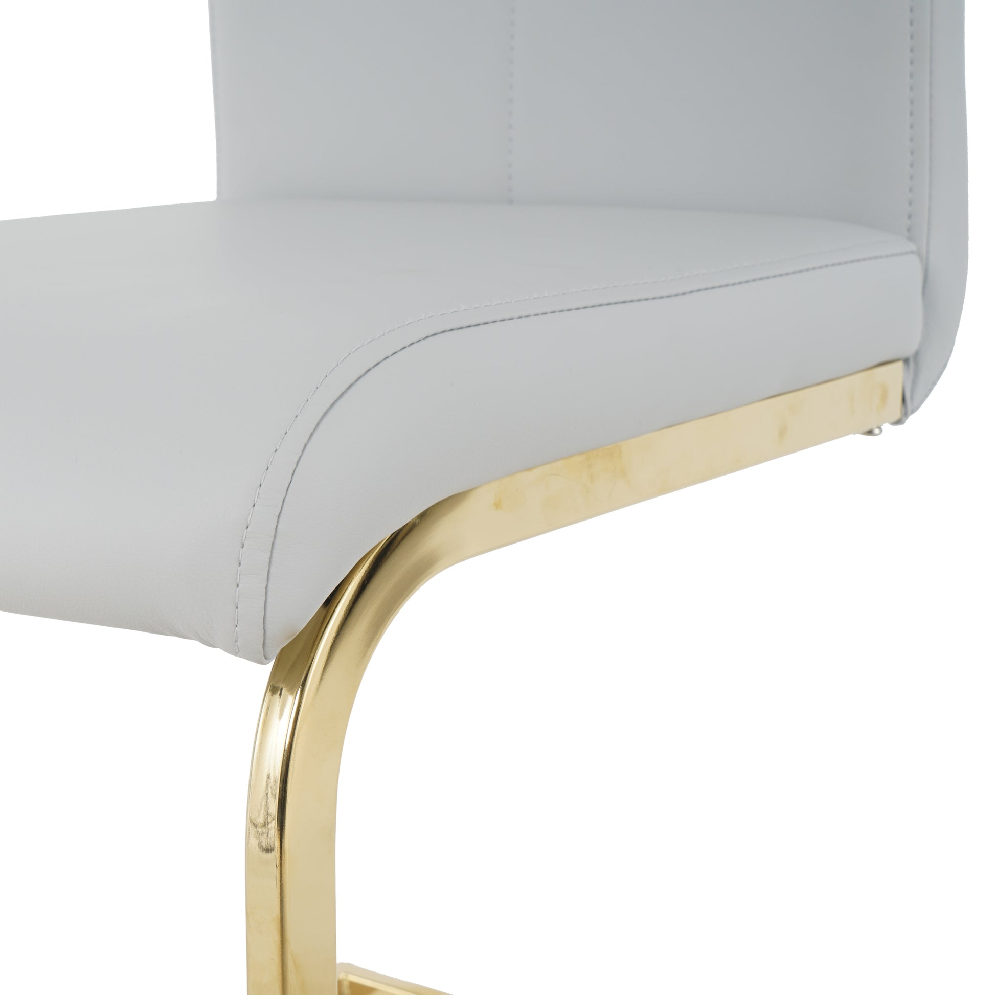 Modern Style Glass Dining Table, Elegant Transparent Design, Solid Support Base, Grey Dining Chair Set, Gold Plated Chair Legs, Suitable For Restaurant Kitchen Use Set Of 9 Grey Glass