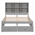 Full Size Platform Bed With Storage Headboard, Charging Station And 2 Drawers, Gray Box Spring Not Required Full Gray Wood Bedroom Bed Frame Solid Wood Mdf