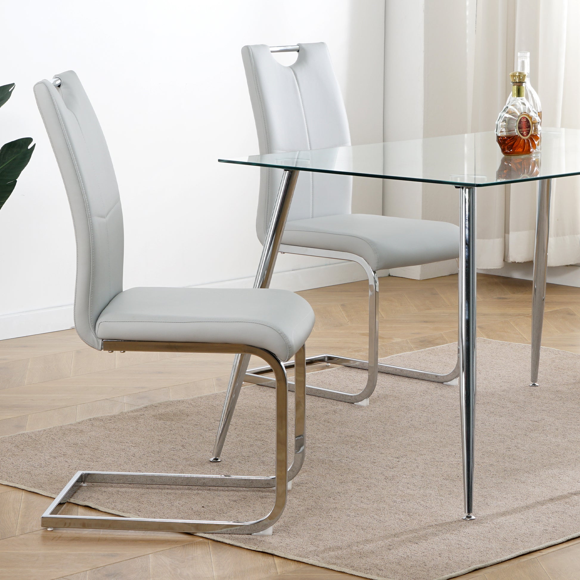 Modern Dining Chair With Faux Leather Cushioned Seat Dining Chair Living Room Chair Cushioned Chair With Electroplated Legs Designed Kitchen, Living Room, Bedroom, Dining Room Side Chair Set 6 Grey Metal