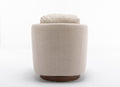 035 Linen Fabric Swivel Accent Chair With Soild Wood Round Brown Base Leg,Beige Beige Brown Primary Living Space Modern Eucalyptus Foam Linen