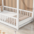 Twin House Bed With Guardrails, Slats ,White Twin White Wood Bedroom American Design Pine Bed Frame Pine