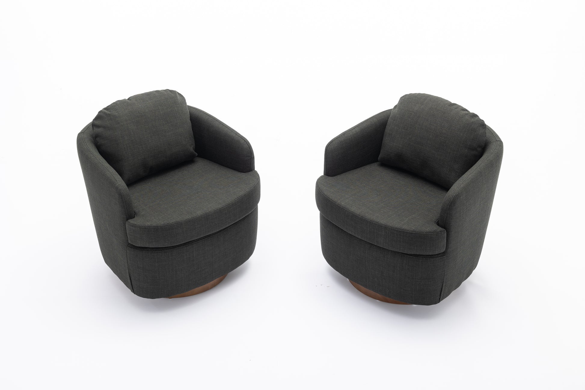 035 Linen Fabric Swivel Accent Chair With Soild Wood Round Brown Base Leg,Dark Gray Dark Gray Brown Primary Living Space Modern Eucalyptus Foam Linen