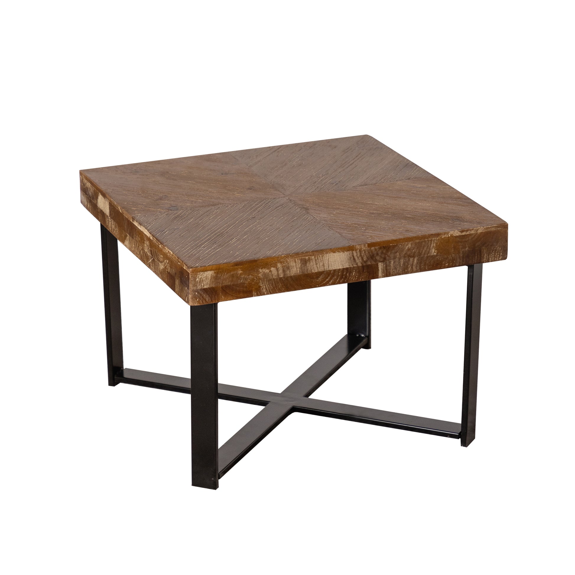 31.3"Modern Retro Splicing Square Coffee Tablefir Wood Table Top With Cross Legs Metal Base Set Of 2 Pcs Natural Mdf Steel