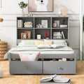 Full Size Platform Bed With Storage Headboard, Charging Station And 2 Drawers, Gray Box Spring Not Required Full Gray Wood Bedroom Bed Frame Solid Wood Mdf