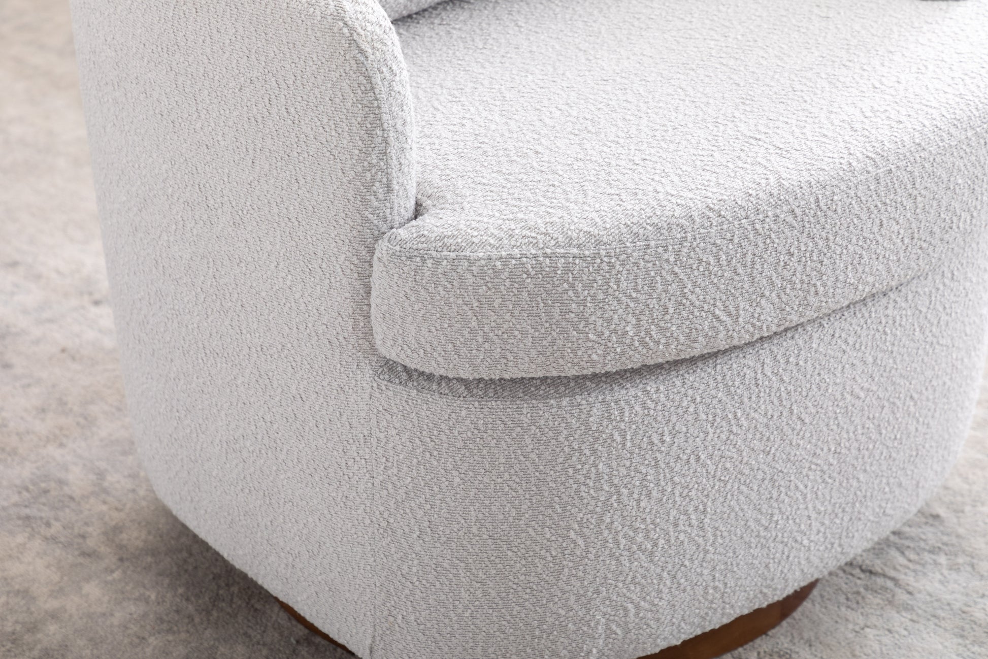 035 Boucle Fabric Swivel Accent Chair With Soild Wood Round Brown Base Leg,Light Gray Light Gray Brown Primary Living Space Modern Eucalyptus Foam Boucle