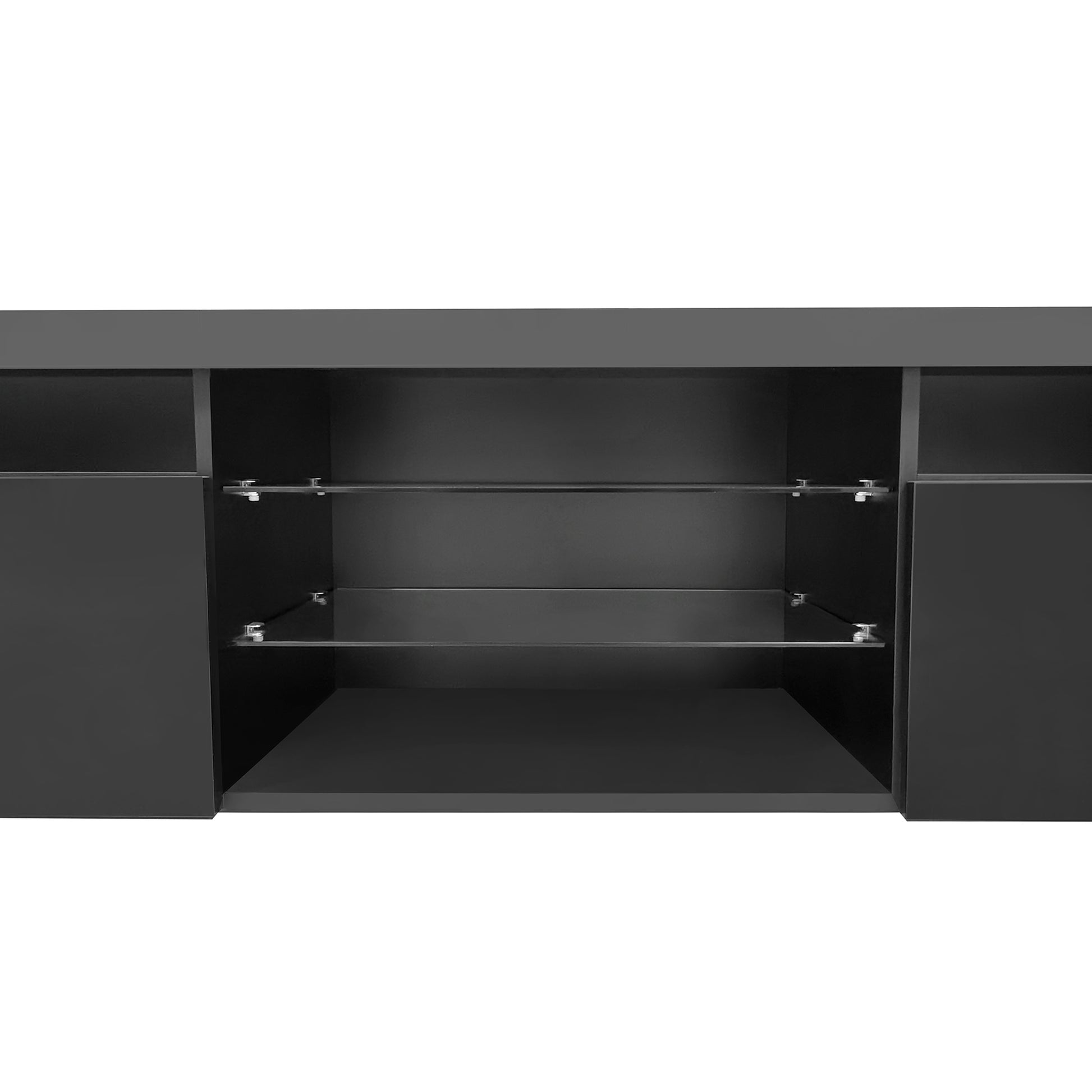 Unique Design Tv Stand With 2 Glass Shelves, Large Storage Space Media Console For Tvs Up To 105", Versatile Tv Cabinet With Led Color Changing Lights For Living Room, Black Black Primary Living