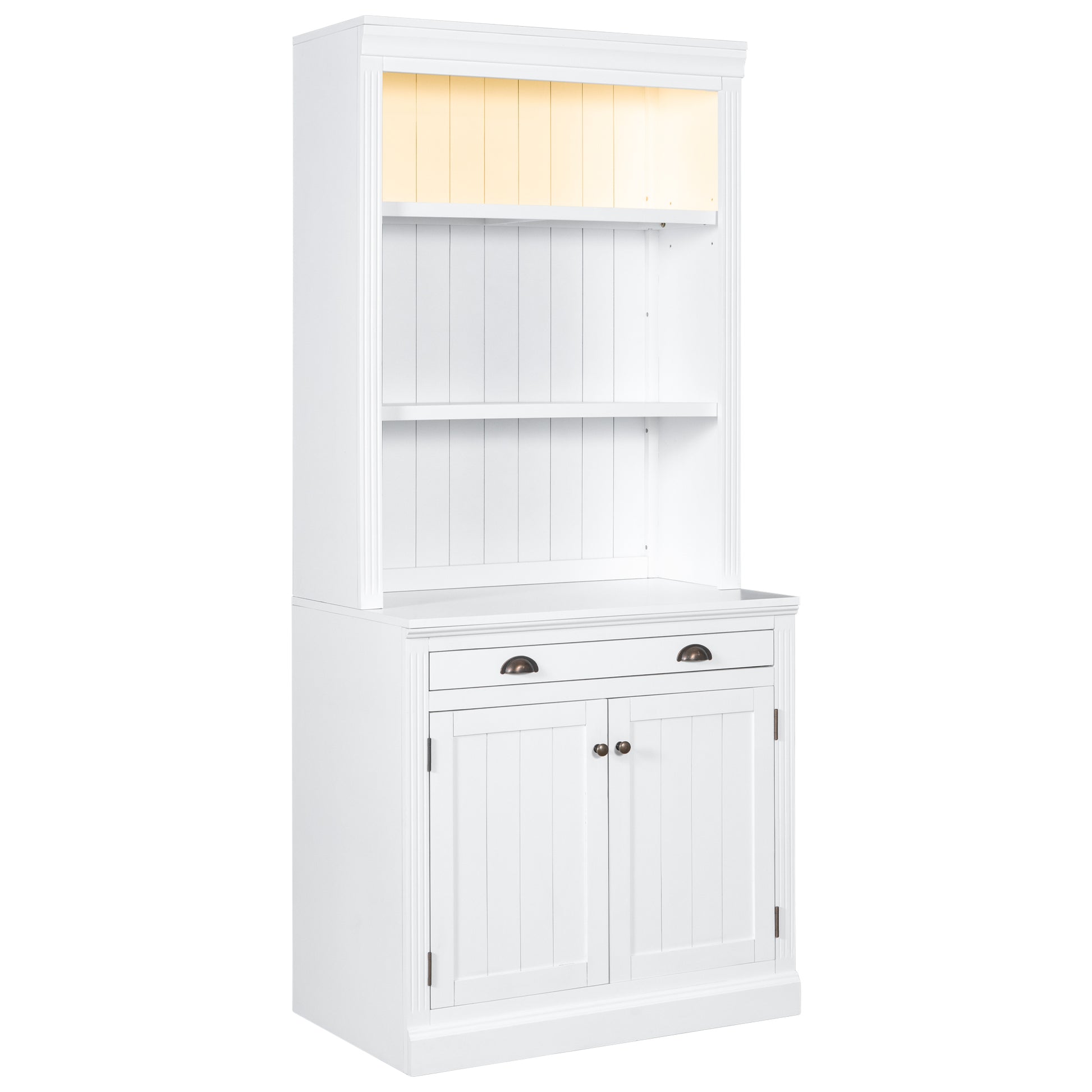 83.4"Tall 2 Bookshelf & 1 Writting Desk Suite,Modern Bookcase Suite With Led Lighting, Drawers,Doors,Study Desk And Open Shelves,3 Piece Set Storage Bookshelf For Living Room,Home Office,White White Solid Wood Mdf