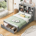 Full Size Platform Bed With Storage Headboard, Charging Station And 2 Drawers, Gray Box Spring Not Required Full Gray Wood Bedroom Bed Frame Solid Wood Mdf