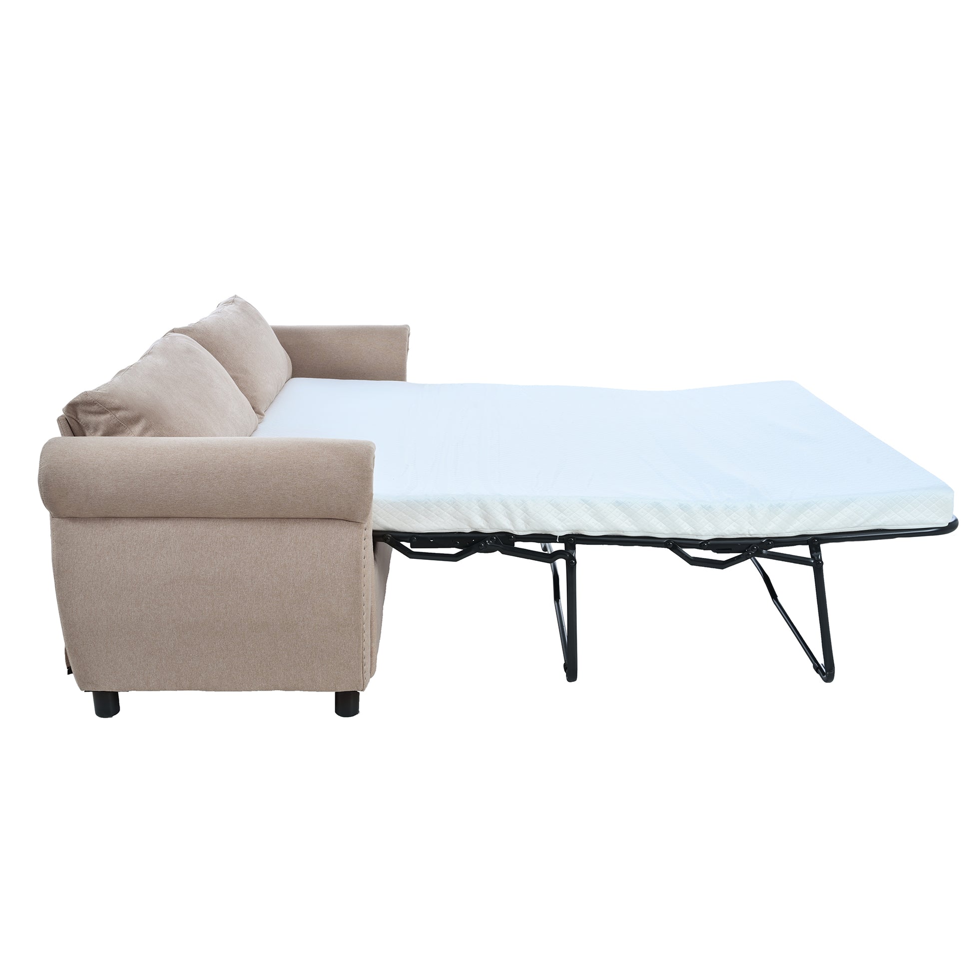 80.7'' 2 In 1 Sofa Bed Sleeper With Large Mattress 63''*70.9*3.3 Inch , For Living Room Spaces Bedroom Beige Polyester