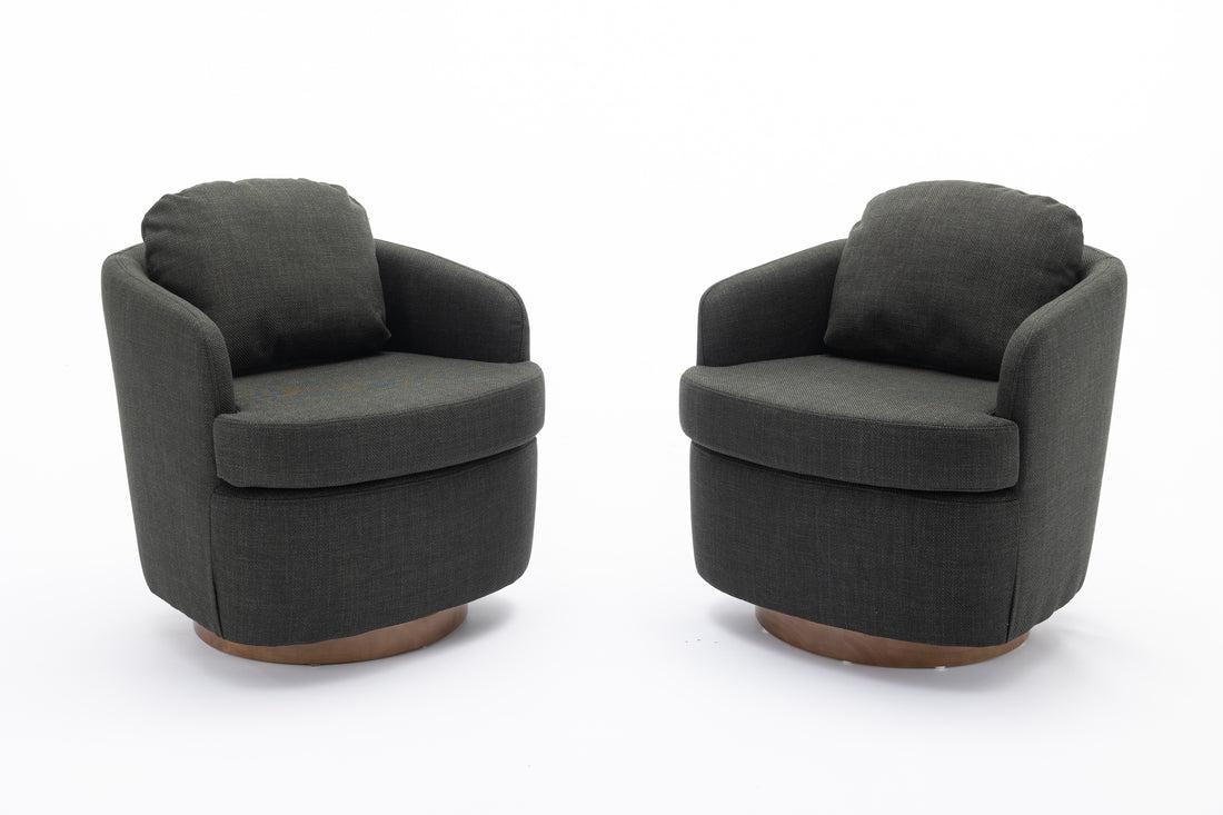 035 Linen Fabric Swivel Accent Chair With Soild Wood Round Brown Base Leg,Dark Gray Dark Gray Brown Primary Living Space Modern Eucalyptus Foam Linen