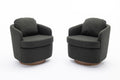 035 Linen Fabric Swivel Accent Chair With Soild Wood Round Brown Base Leg,Dark Gray Dark Gray Brown Primary Living Space Modern Eucalyptus Foam Linen