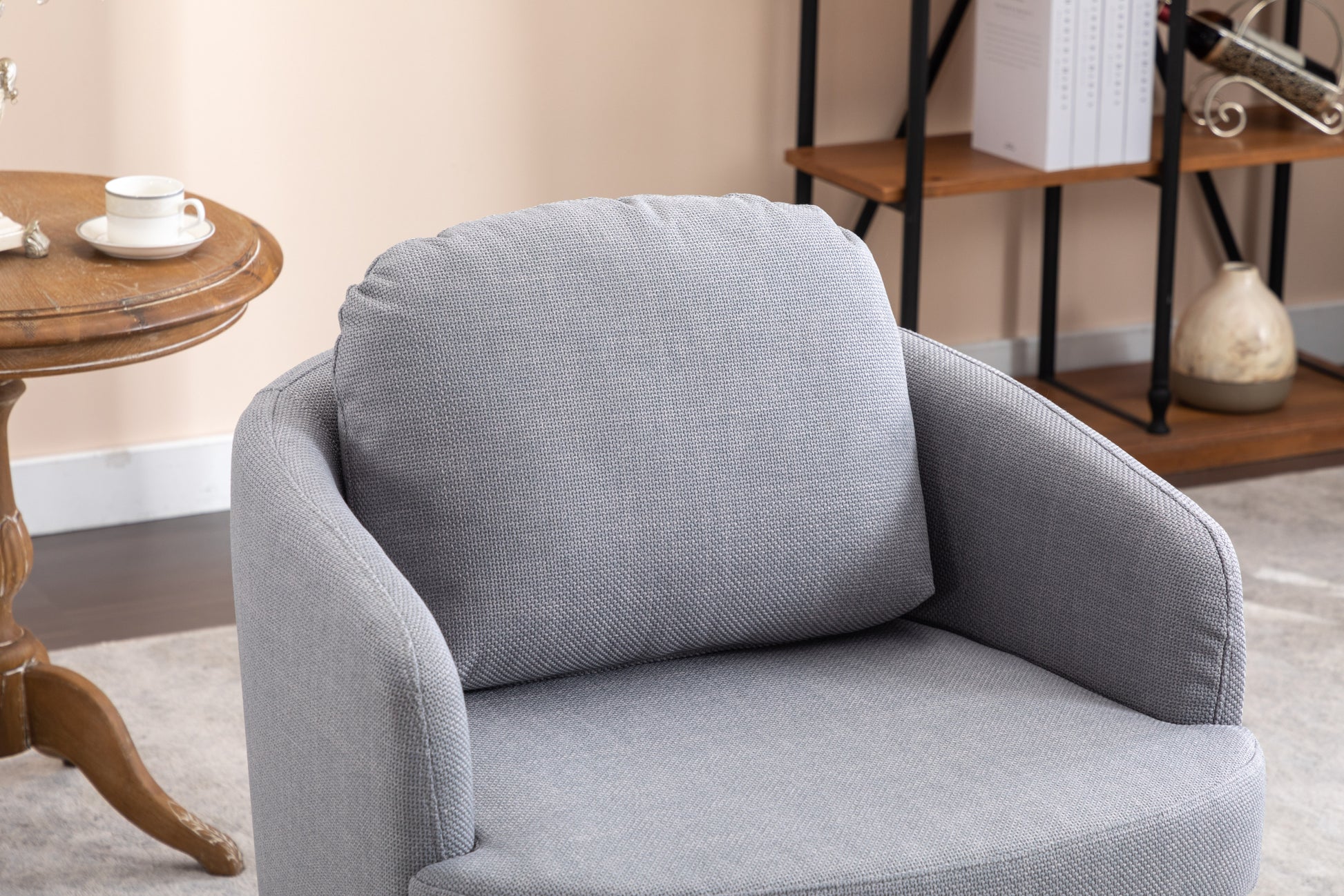 035 Linen Fabric Swivel Accent Chair With Soild Wood Round Brown Base Leg,Light Blue Light Blue Brown Primary Living Space Modern Eucalyptus Foam Linen