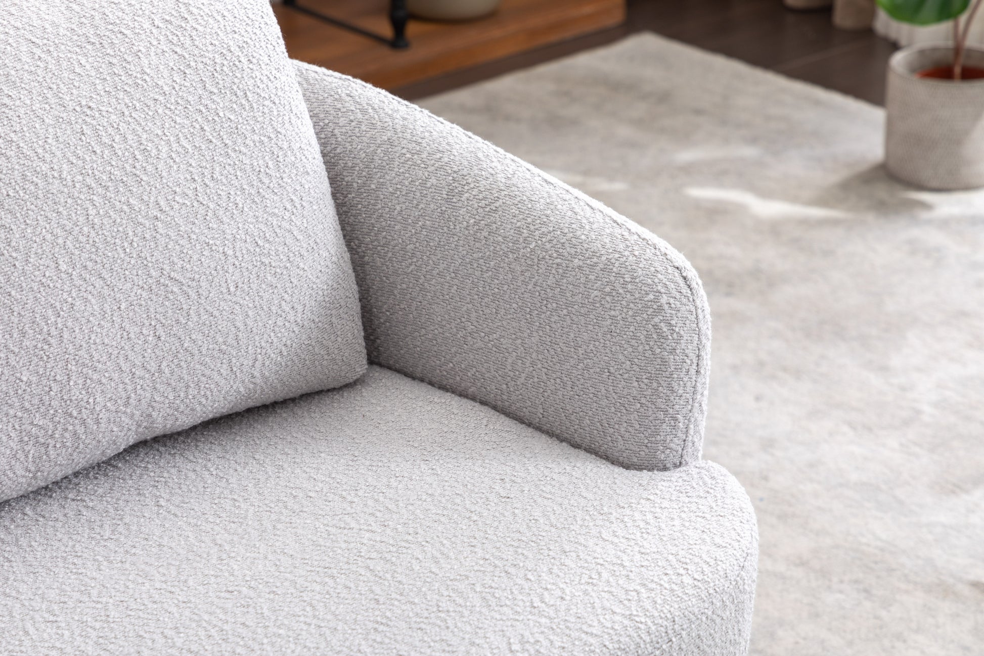 035 Boucle Fabric Swivel Accent Chair With Soild Wood Round Brown Base Leg,Light Gray Light Gray Brown Primary Living Space Modern Eucalyptus Foam Boucle