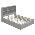 Full Size Platform Bed With Storage Headboard, Charging Station And 2 Drawers, Gray Box Spring Not Required Full Gray Wood Bedroom Bed Frame Solid Wood Mdf