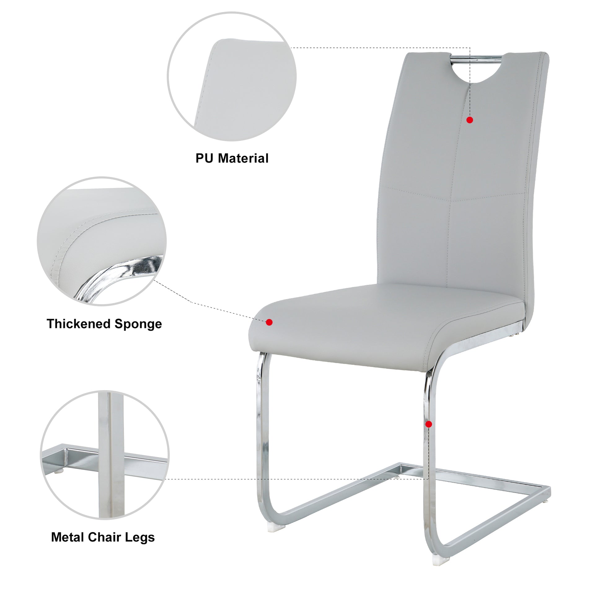 Modern Dining Chairs With Faux Leather Padded Seat Dining Living Room Chairs Upholstered Chair With Chrome Metal Legs Design For Kitchen, Living, Bedroom, Dining Room Side Chairs Set Of 4 Grey Silver Metal