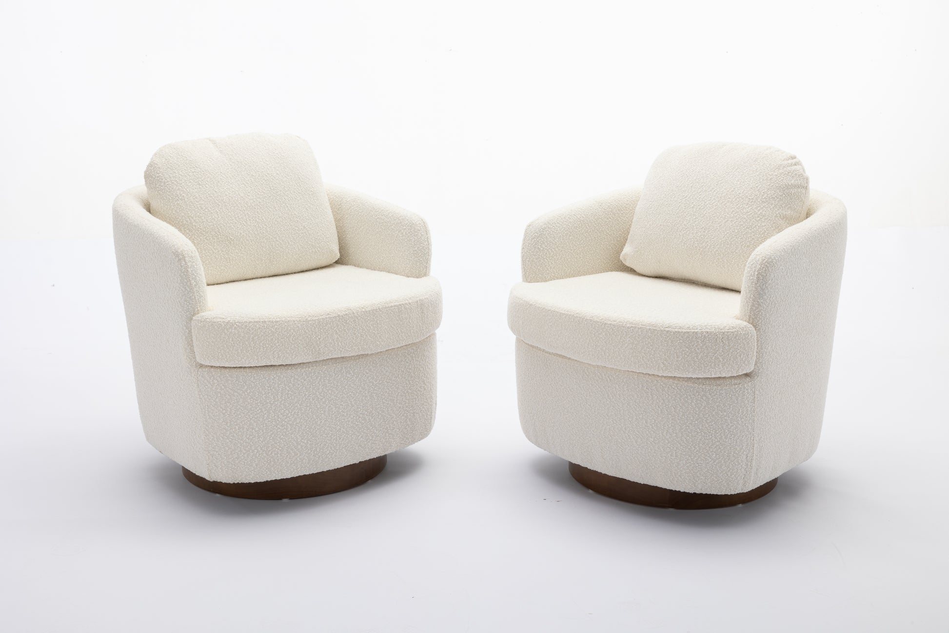 035 Boucle Fabric Swivel Accent Chair With Soild Wood Round Brown Base Leg,Ivory Ivory Brown Primary Living Space Modern Eucalyptus Foam Boucle