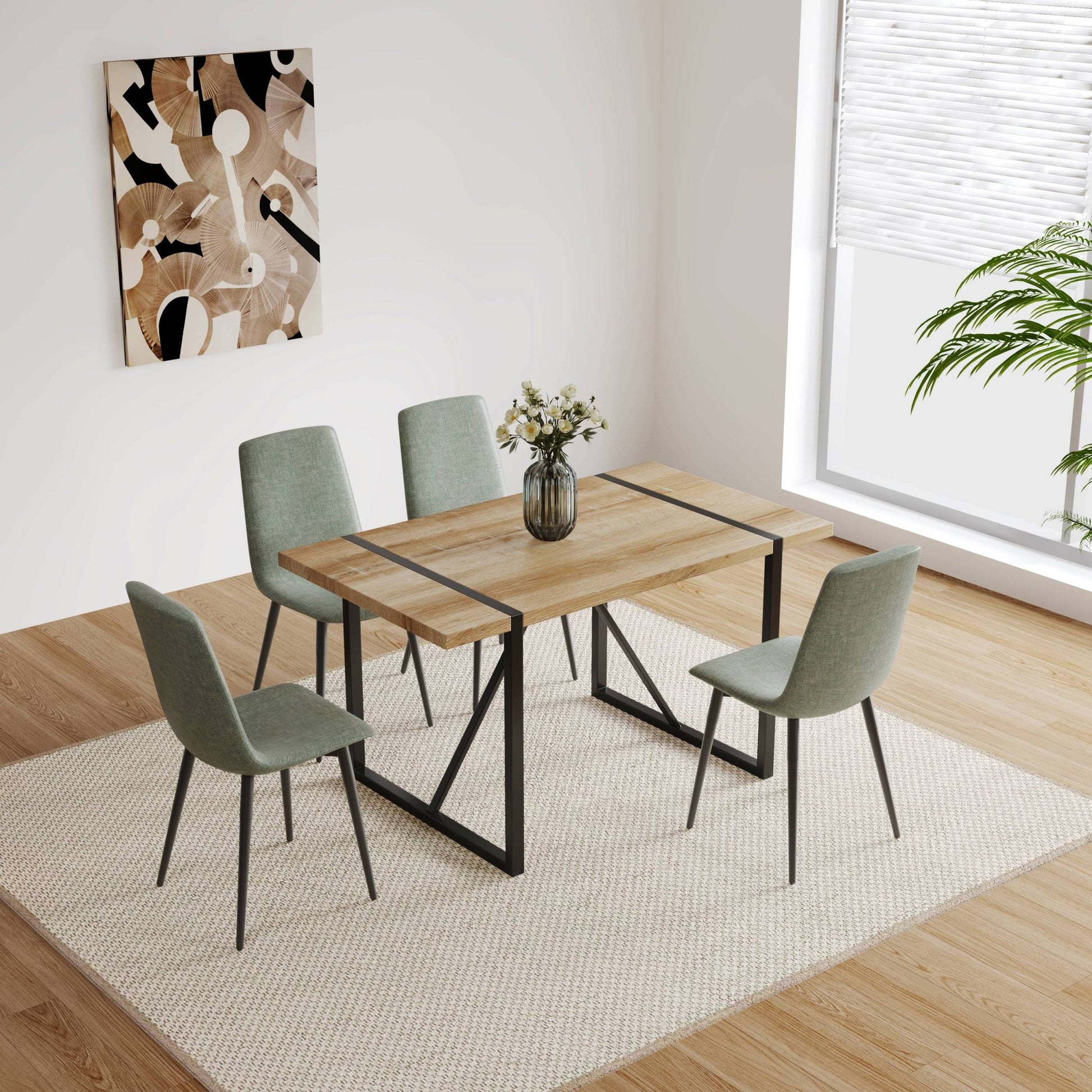 55"Rustic Industrial Rectangular Mdf Wood Colour Dining Table For 4 6 Person, With 1.5" Thick Engineered Wood Tabletop And Black Metal Legs, For Writing Deskkitchen Terrace Dining Living Room Wood Kitchen Mdf