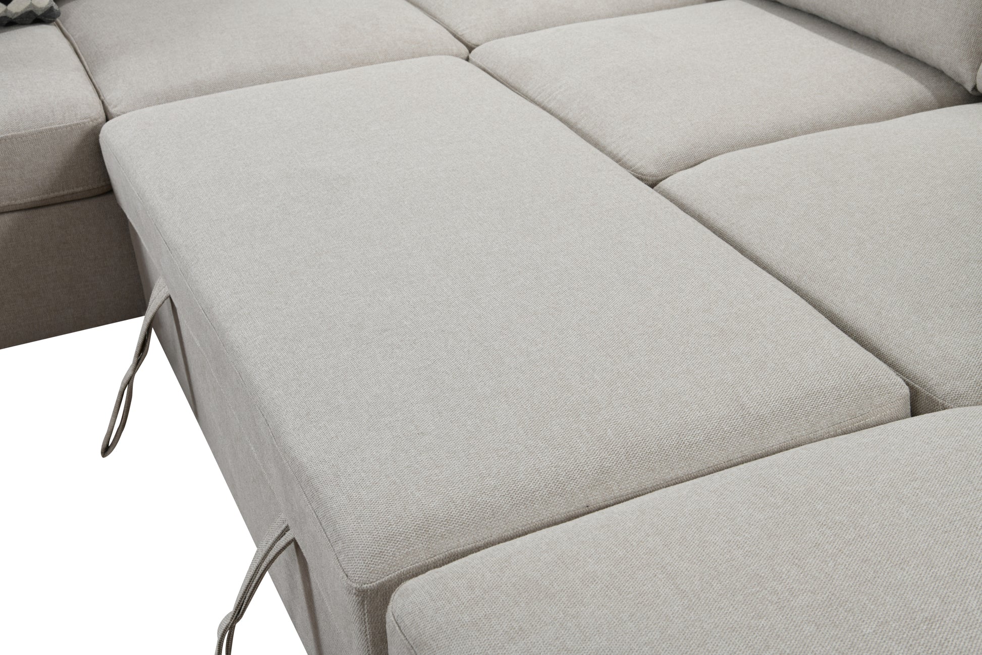 125'' Modern U Shaped 7 Seat Sectional Sofa Couch With Cabinet,Sofa Bed With Storage Chaise Pull Out Couch Bed For Living Room,Beige Light Brown Wood Primary Living Space Heavy Duty Eucalyptus 7 Seat Beige Polyester Soft Pillow Back Modern Square Arms