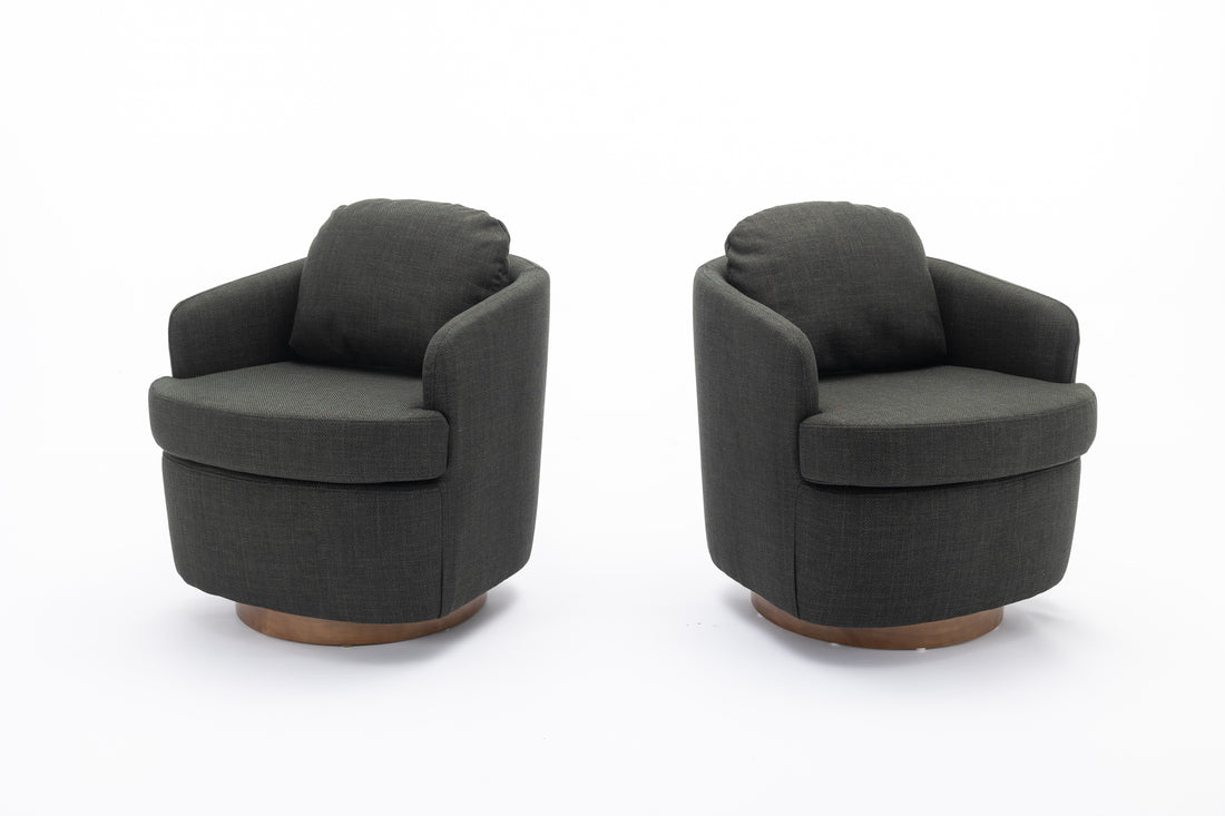 035 Linen Fabric Swivel Accent Chair With Soild Wood Round Brown Base Leg,Dark Gray Dark Gray Brown Primary Living Space Modern Eucalyptus Foam Linen
