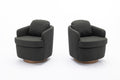 035 Linen Fabric Swivel Accent Chair With Soild Wood Round Brown Base Leg,Dark Gray Dark Gray Brown Primary Living Space Modern Eucalyptus Foam Linen