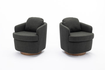 035 Linen Fabric Swivel Accent Chair With Soild Wood Round Brown Base Leg,Dark Gray Dark Gray Brown Primary Living Space Modern Eucalyptus Foam Linen