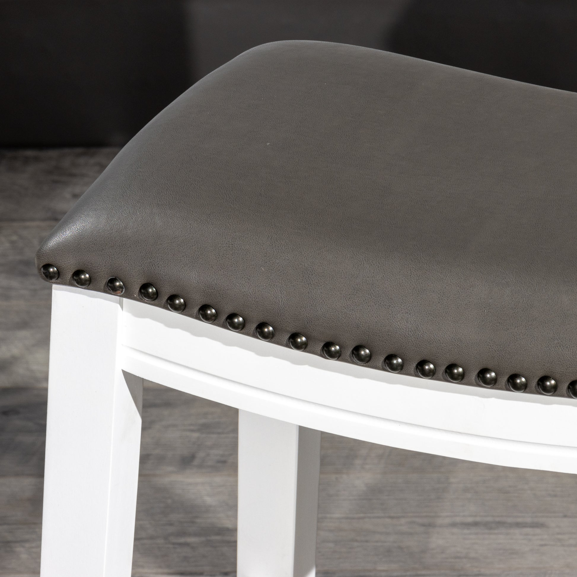 Saddle Stool, 29" Barstool, White Dark Gray Pu, Set Of 2 White Wood