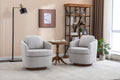 035 Boucle Fabric Swivel Accent Chair With Soild Wood Round Brown Base Leg,Light Gray Light Gray Brown Primary Living Space Modern Eucalyptus Foam Boucle