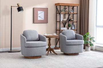 035 Linen Fabric Swivel Accent Chair With Soild Wood Round Brown Base Leg,Light Blue Light Blue Brown Primary Living Space Modern Eucalyptus Foam Linen