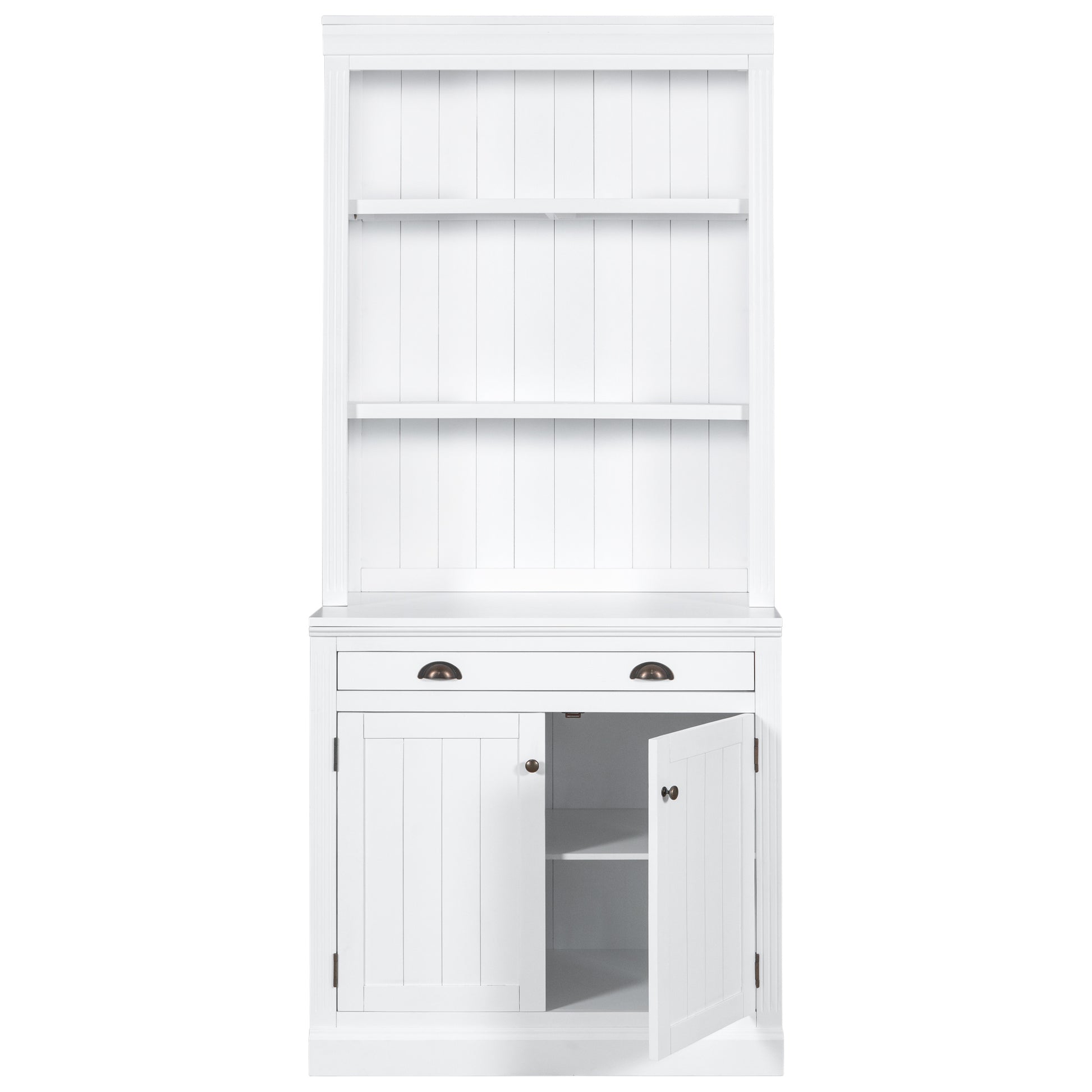 83.4"Tall Bookshelf Suite, Modern Bookcase Suite With Led Lighting,Doors And Drawers,2 Piece Set Storage Bookcase With Open Shelves For Living Room,Home Office,White White Solid Wood Mdf