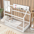 Twin House Bed With Guardrails, Slats ,White Twin White Wood Bedroom American Design Pine Bed Frame Pine