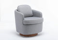 035 Linen Fabric Swivel Accent Chair With Soild Wood Round Brown Base Leg,Light Blue Light Blue Brown Primary Living Space Modern Eucalyptus Foam Linen