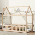 Twin House Bed With Guardrails, Slats ,Natural Twin Natural Wood Bedroom American Design Pine Bed Frame Pine