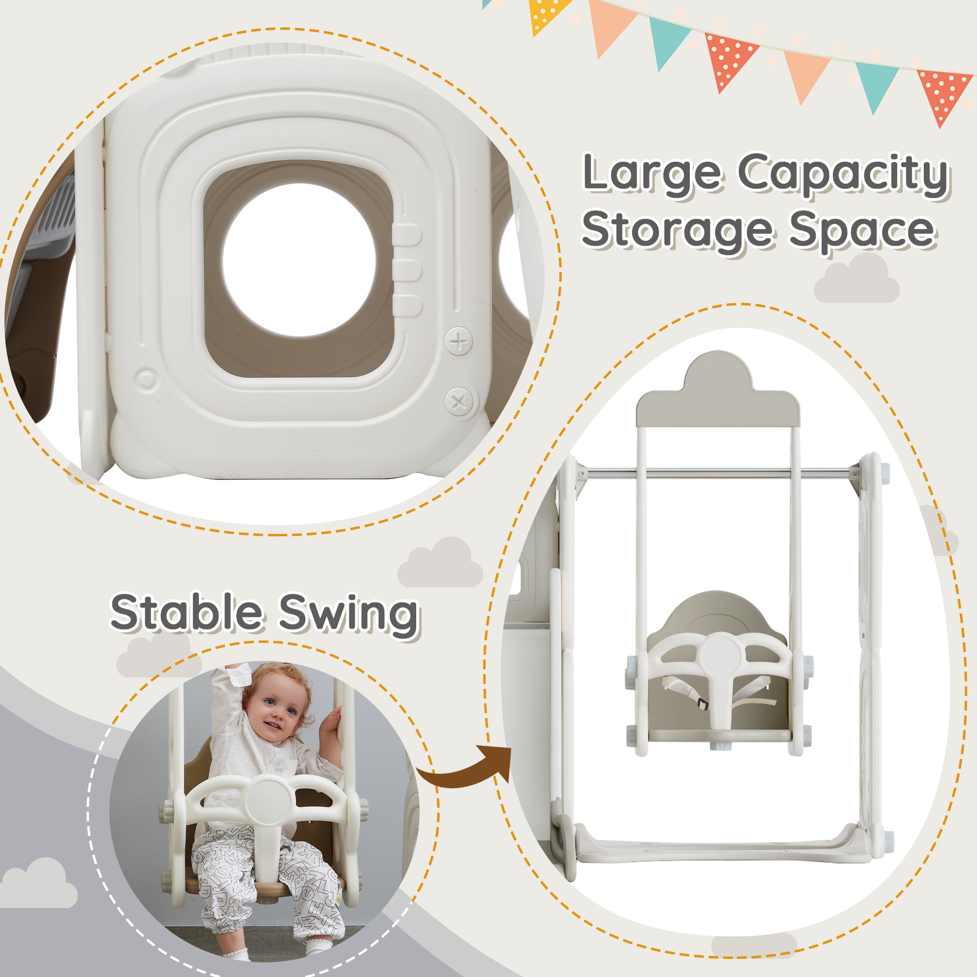 5 In 1 Toddler Slide And Swing Set, Kids Playground Climber Slide Playset With Drawing Whiteboard, Freestanding Combination For Babies Grey 50 99 Lbs Hdpe