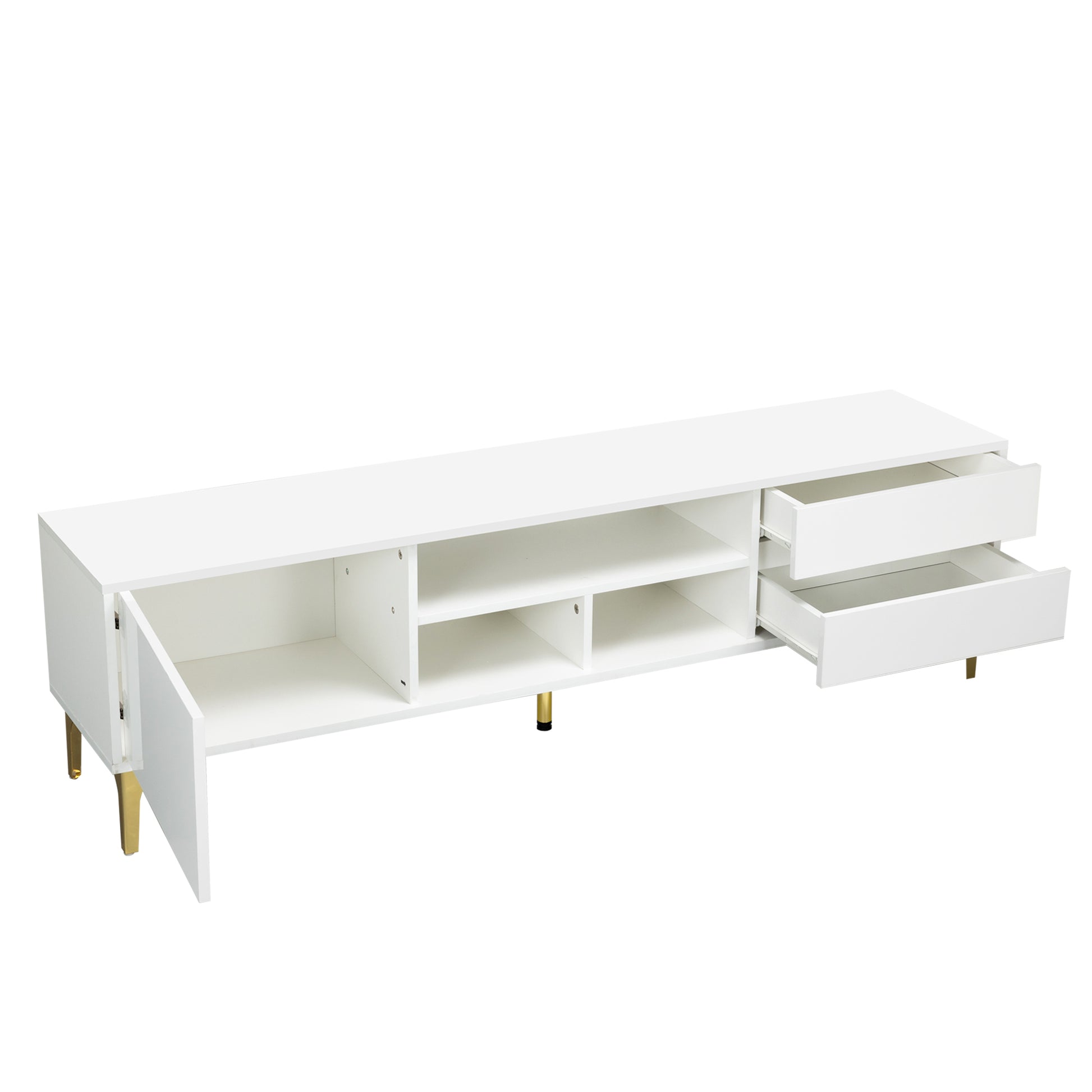 Tv Stand,Tv Cabinet,Entertainment Center,Tv Console,Media Console,With Led Remote Control Lights,Uv Bloom Drawer Panel,Gold Metal Table Legs, Can Be Placed In The Living Room, Bedroom, Color: White White White Primary Living Space 60 69 Inches 60 69