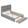 Full Size Platform Bed With Storage Headboard, Charging Station And 2 Drawers, Gray Box Spring Not Required Full Gray Wood Bedroom Bed Frame Solid Wood Mdf