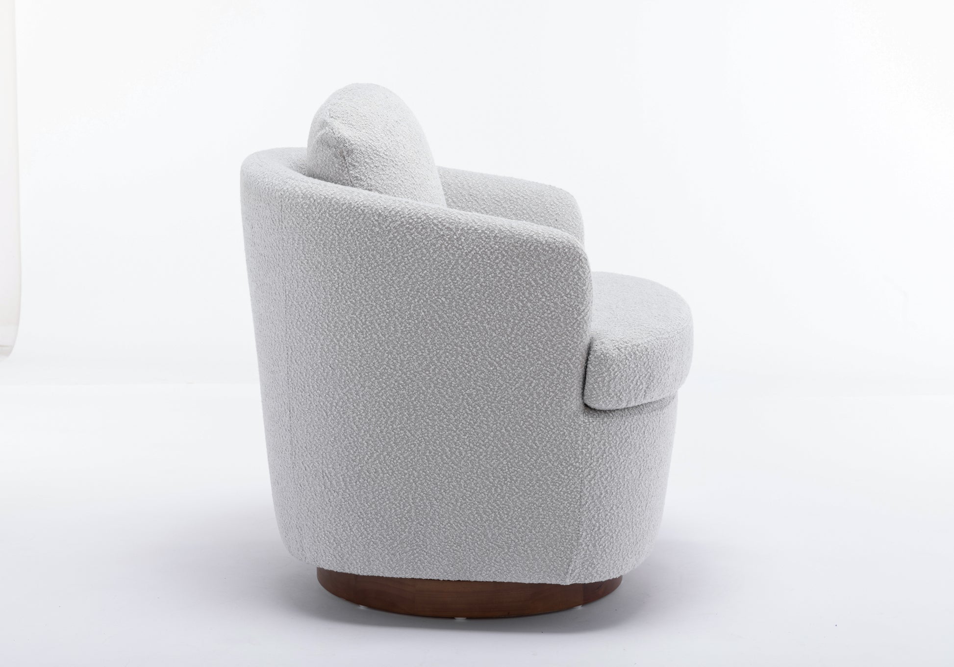 035 Boucle Fabric Swivel Accent Chair With Soild Wood Round Brown Base Leg,Light Gray Light Gray Brown Primary Living Space Modern Eucalyptus Foam Boucle