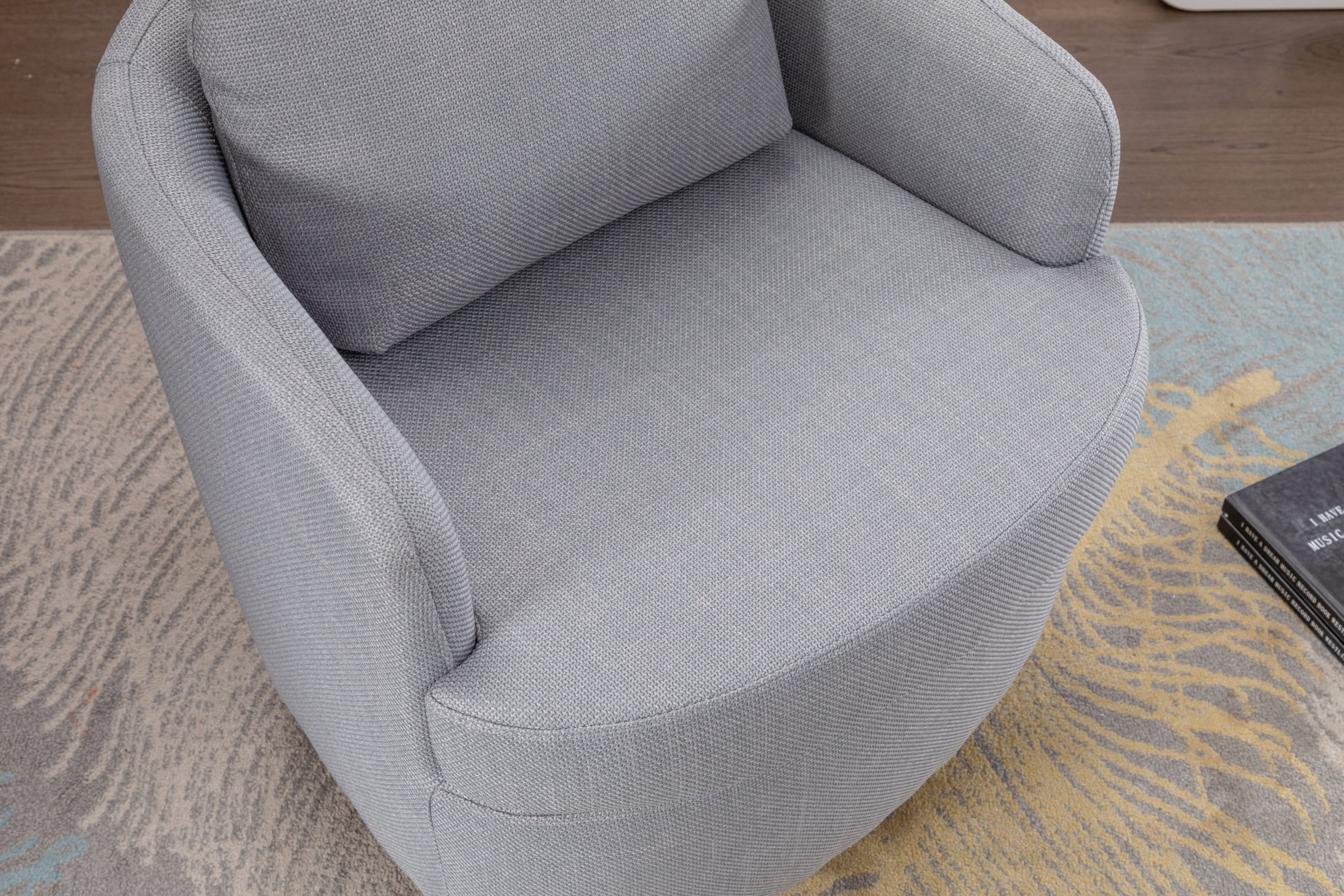 035 Linen Fabric Swivel Accent Chair With Soild Wood Round Brown Base Leg,Light Blue Light Blue Brown Primary Living Space Modern Eucalyptus Foam Linen