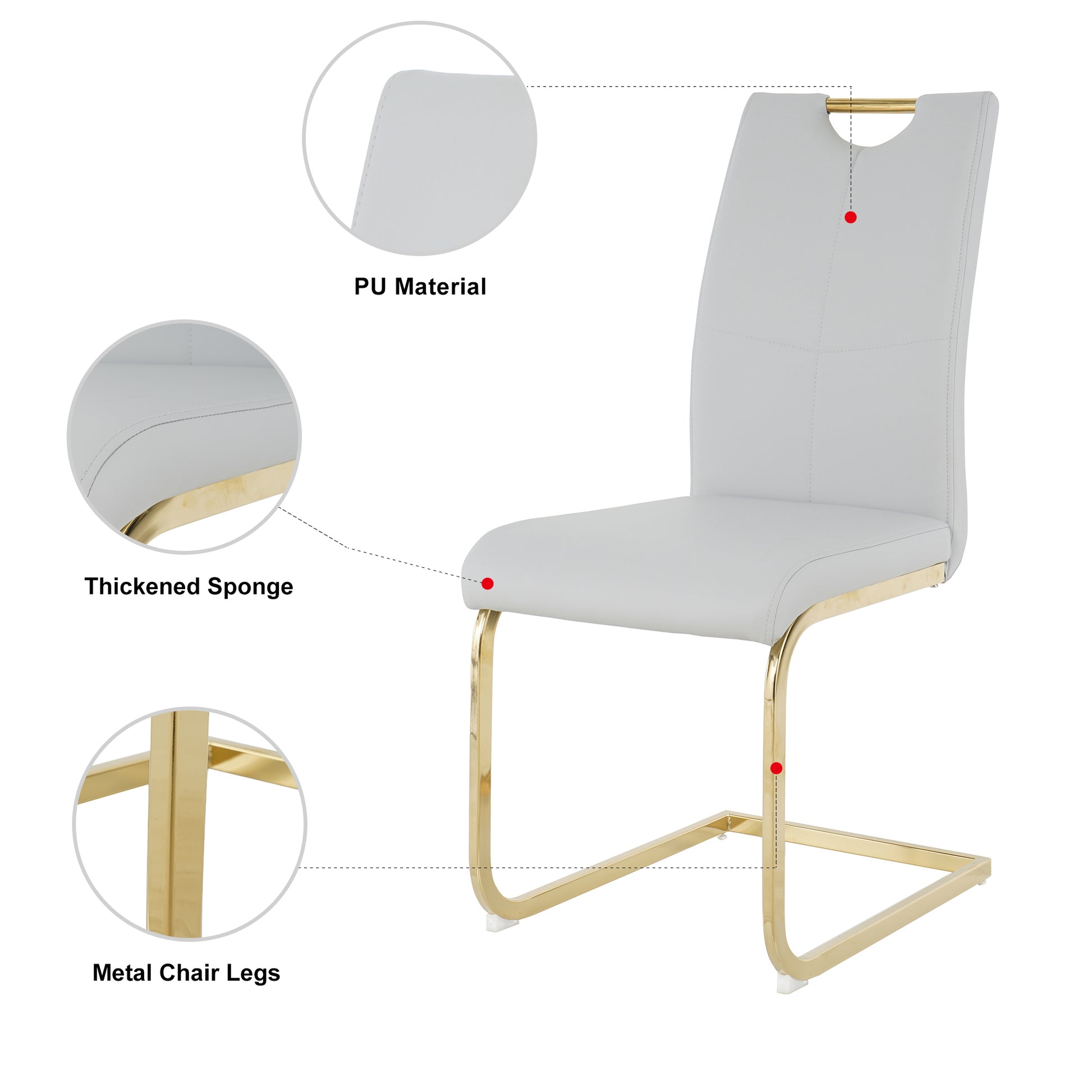 Modern Style Glass Dining Table, Elegant Transparent Design, Solid Support Base, Grey Dining Chair Set, Gold Plated Chair Legs, Suitable For Restaurant Kitchen Use Set Of 5 Grey Gold Seats 4 Mdf Glass