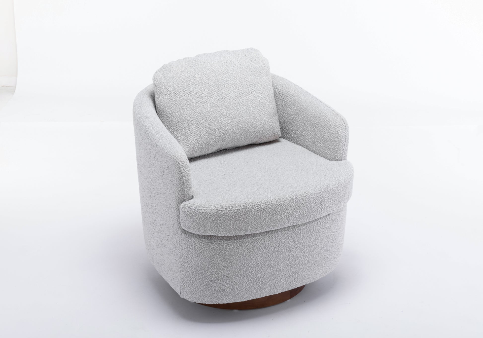035 Boucle Fabric Swivel Accent Chair With Soild Wood Round Brown Base Leg,Light Gray Light Gray Brown Primary Living Space Modern Eucalyptus Foam Boucle