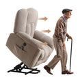 Power Lift Recliner Chair Recliners For Elderly With Heat And Massage Recliner Chair For Living Room With Infinite Position And Side Pocket,Usb Charge Port Beige Beige Soft Heavy Duty Cotton Wood Metal