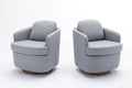 035 Linen Fabric Swivel Accent Chair With Soild Wood Round Brown Base Leg,Light Blue Light Blue Brown Primary Living Space Modern Eucalyptus Foam Linen