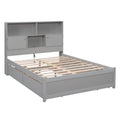 Full Size Platform Bed With Storage Headboard, Charging Station And 4 Drawers, Gray Box Spring Not Required Full Gray Wood Bedroom Bed Frame Solid Wood Mdf