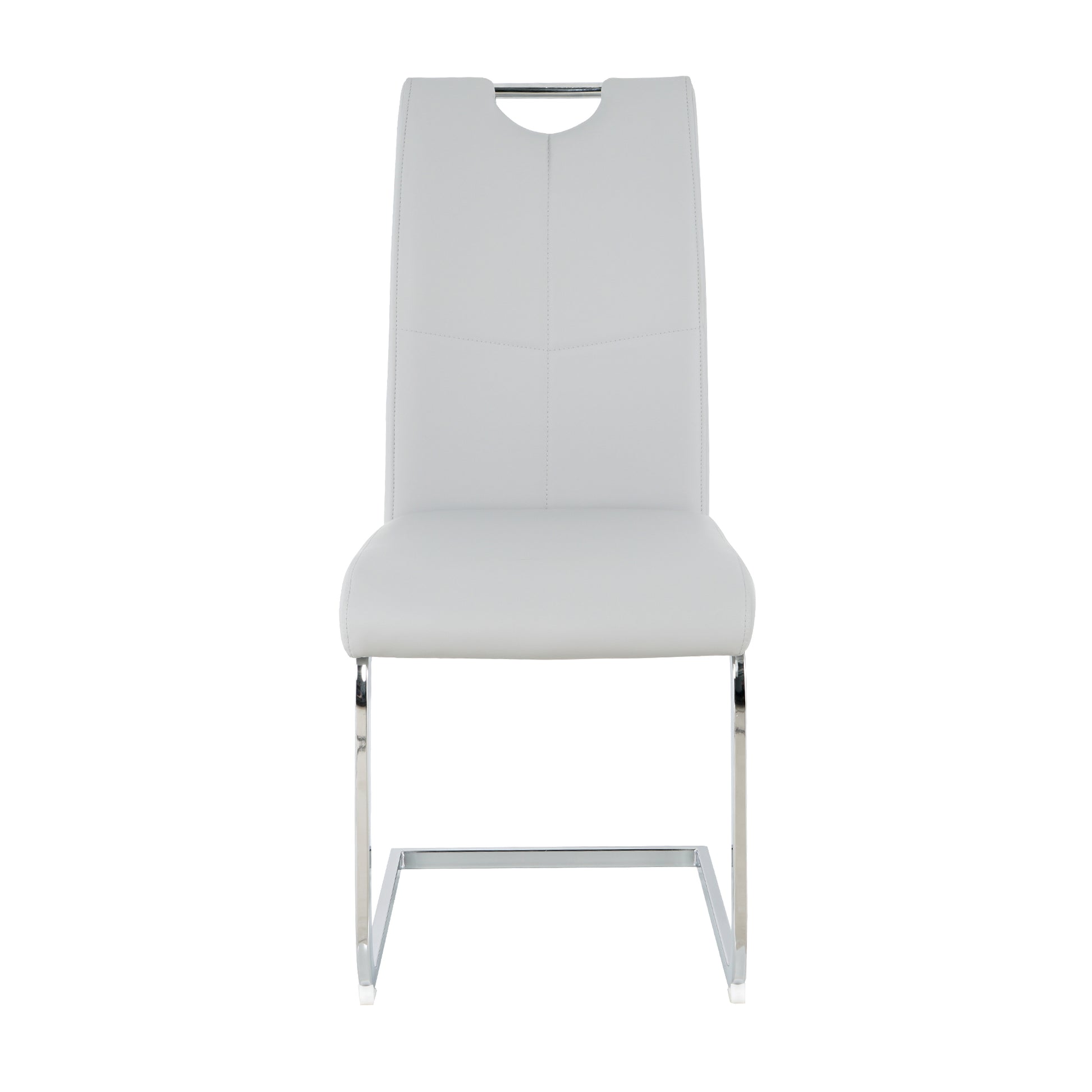 Modern Dining Chairs With Faux Leather Padded Seat Dining Living Room Chairs Upholstered Chair With Chrome Metal Legs Design For Kitchen, Living, Bedroom, Dining Room Side Chairs Set Of 4 Grey Silver Metal